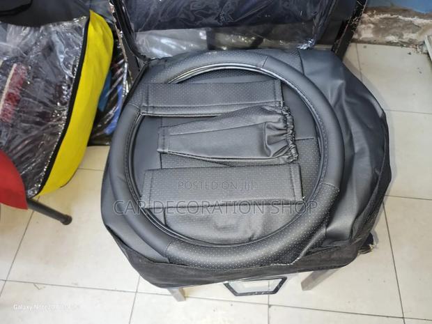 Plain Black Leather Seat Cloth for 5 Seater Vehicle - thumbnail 2