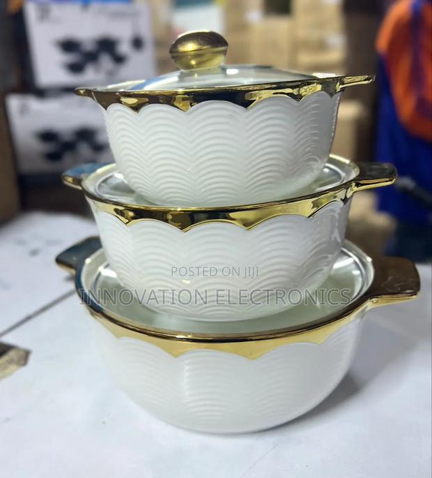 3 PCS Ceramic Pots Gold