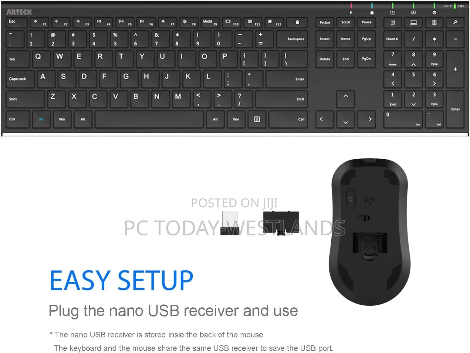 Arteck 2.4G Wireless Keyboard And Mouse Ultra Slim Combo