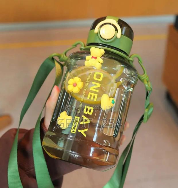 1000ml Cute Water Bottle  With Straw And Strap - thumbnail 4