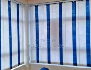 Rationed White and Blue Vertical Office Blinds