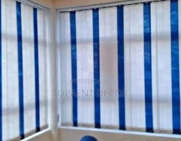 Rationed White and Blue Vertical Office Blinds - main view