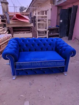 Unique Blue 2 Seater Chesterfield Sofa