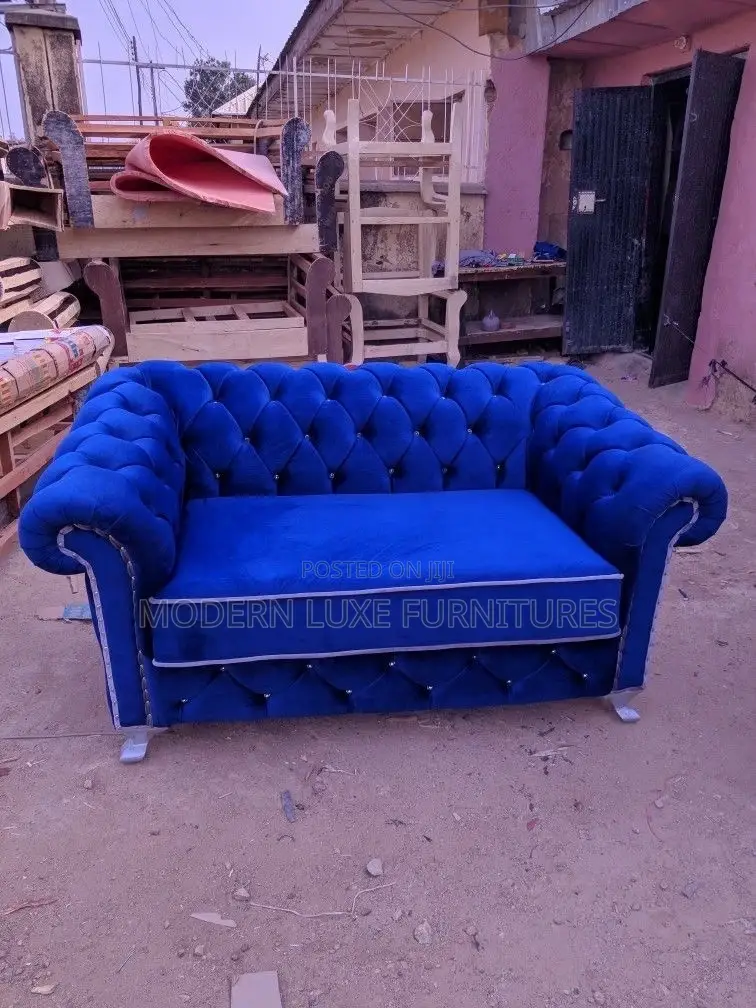 Unique Blue 2 Seater Chesterfield Sofa