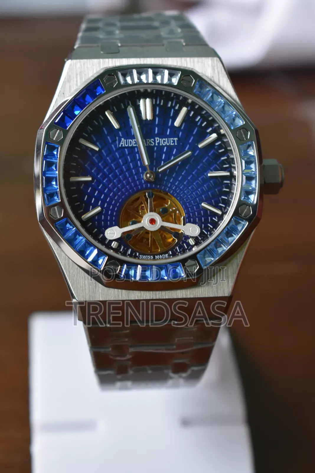 Audemars Piguet Tourbillion Silver Blue Sapphire Bezel