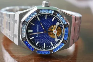 Audemars Piguet Tourbillion Silver Blue Sapphire Bezel