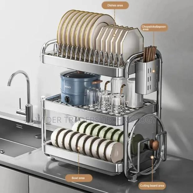201ss Material 3-Tier Kitchen Chrome Plated Dish Rack - main view