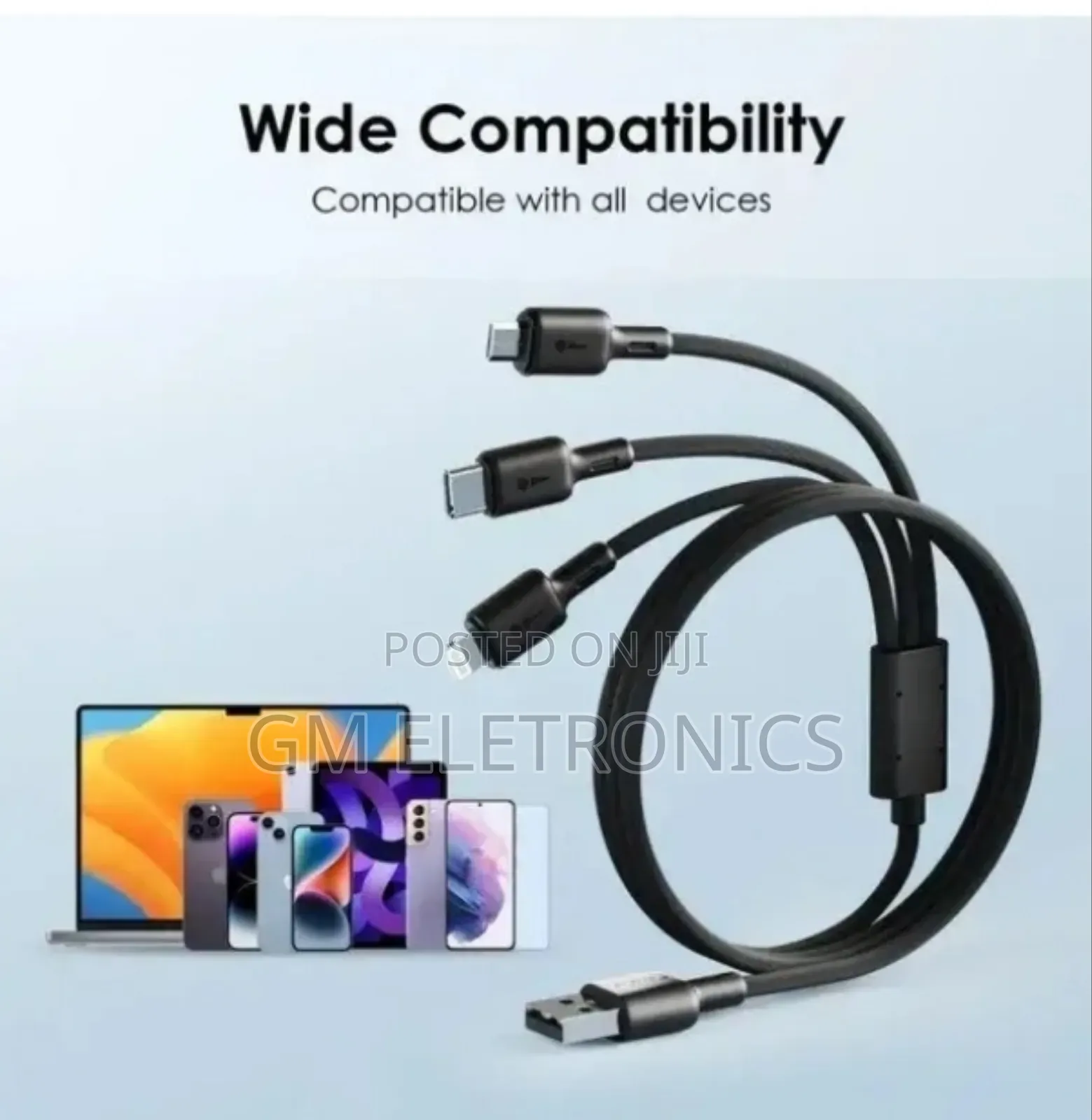Oraimo OCD-X93 3-in-1 Data Cable - 3A, 1.2M, Black .