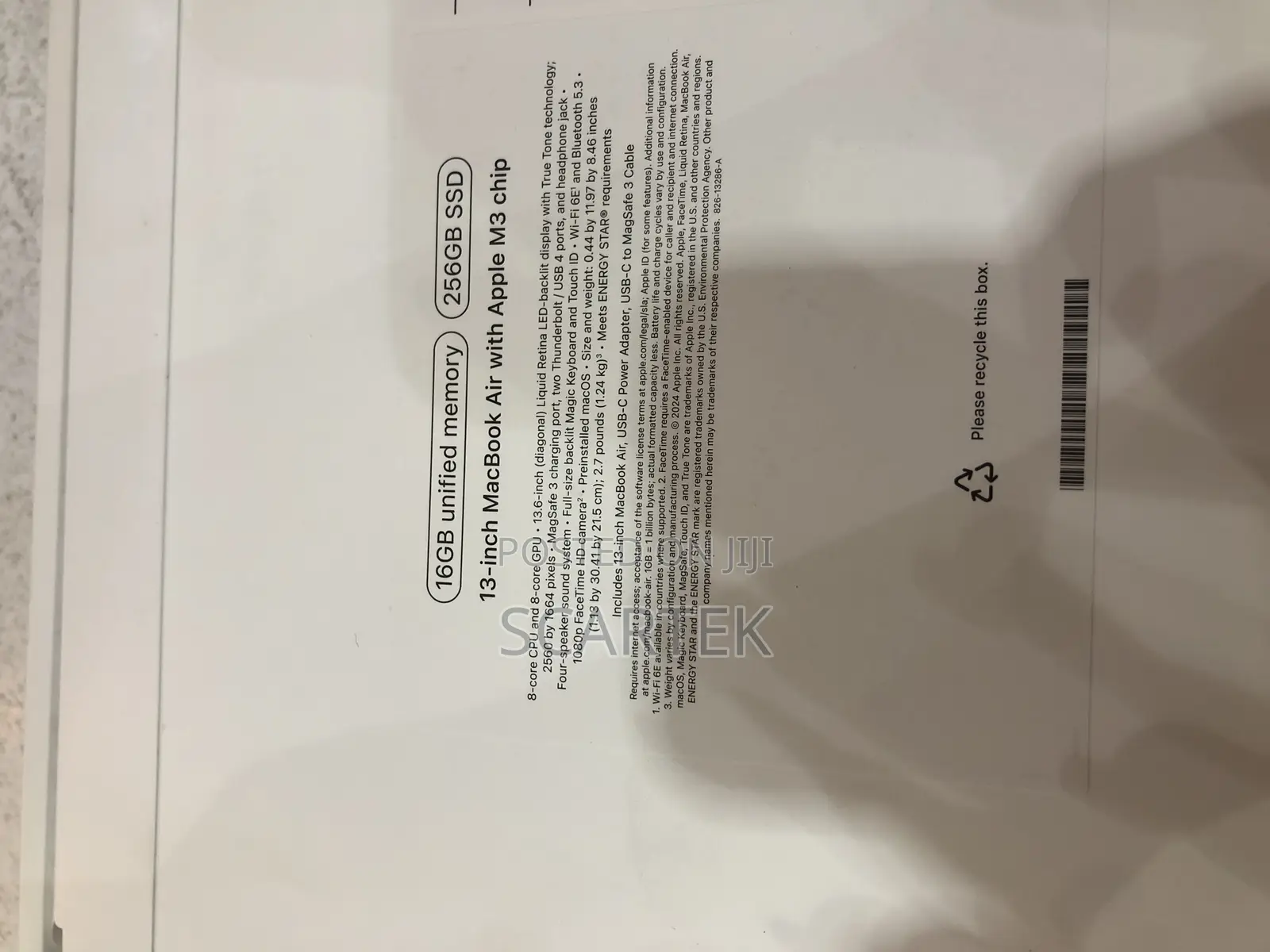 New Laptop Apple MacBook Air 256GB Apple M3 SSD 16 GB