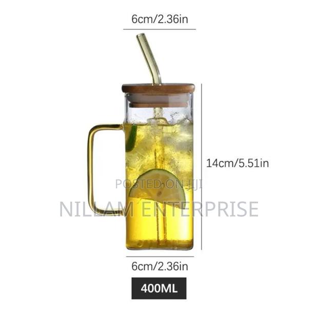Square Smoothie Glass Cup With Bamboo Lid - thumbnail 3
