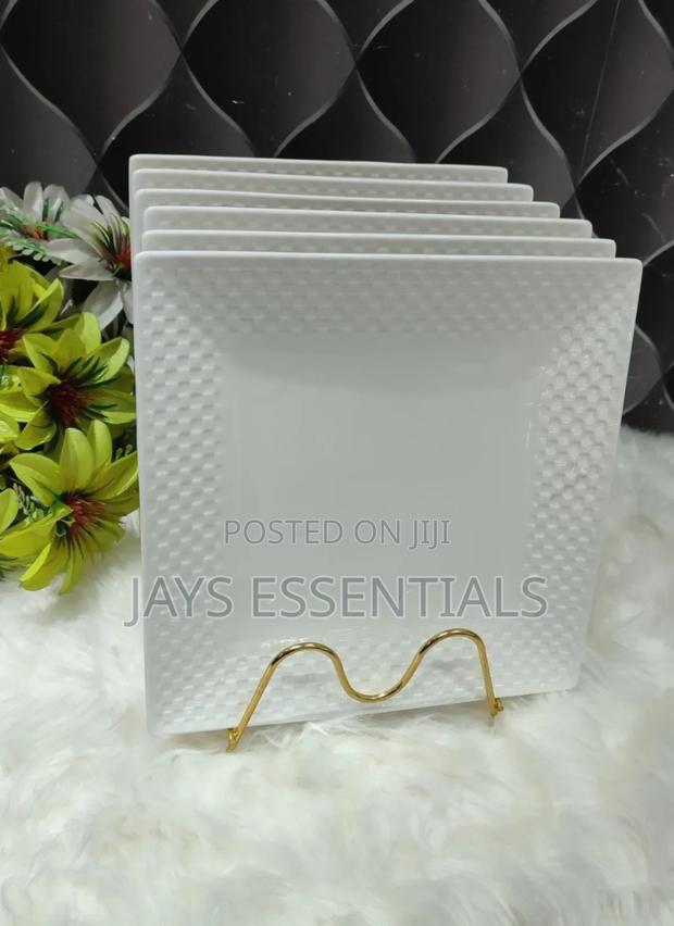 6pc White Square Dinner Plates - main view