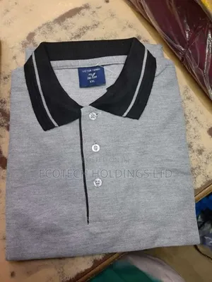 Grey Polo T Shirt With Black Collar Stripped Grey Jf4ex