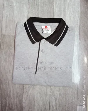 Grey Polo T Shirt With Black Collar Stripped Grey Jf4ex
