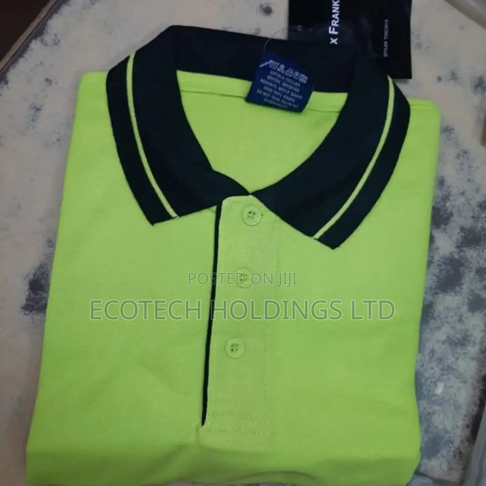 Polo T Shirt With Black Stripped Green Collar Km5rf