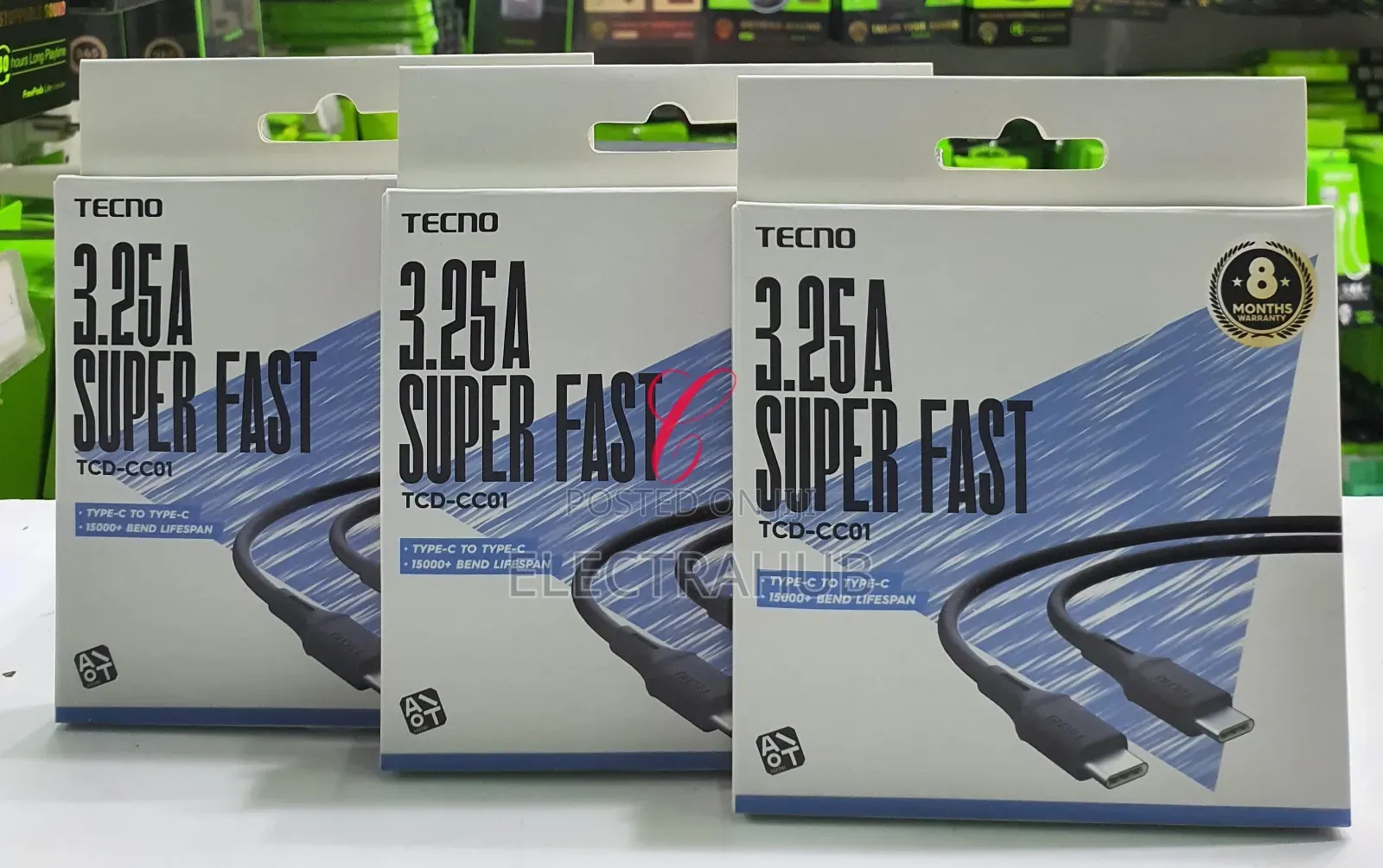 Tecno 3.25A Type C Super Fast Charging Cable New Sealed