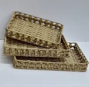 3pcs Rectangular Rattan Tray