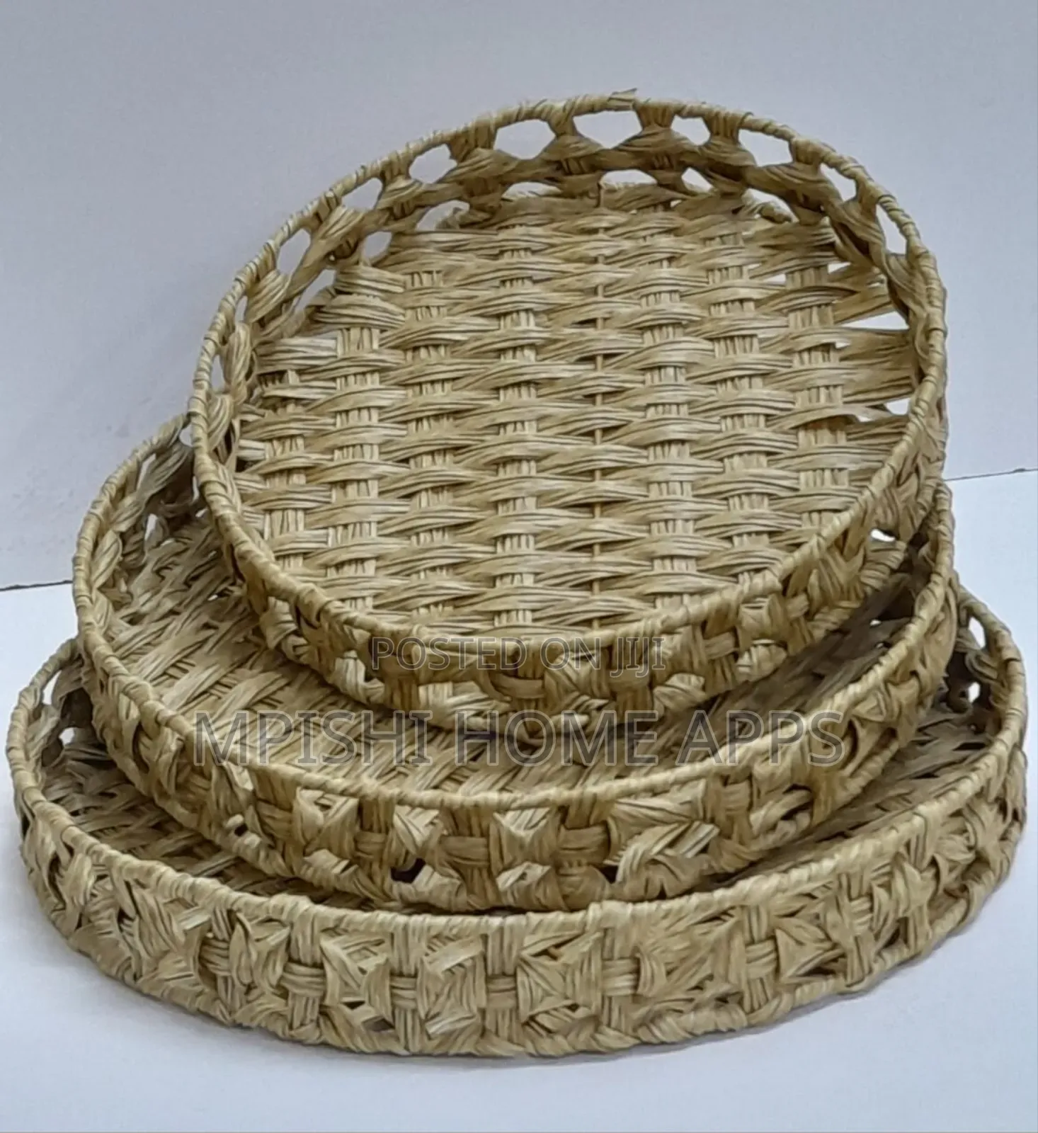 3pcs Round Rattan Tray