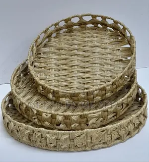 3pcs Round Rattan Tray