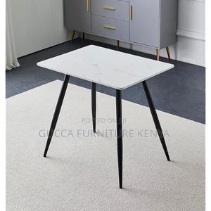 Dining Tables:White Marble Dining Table With Black Metal Leg - thumbnail 2