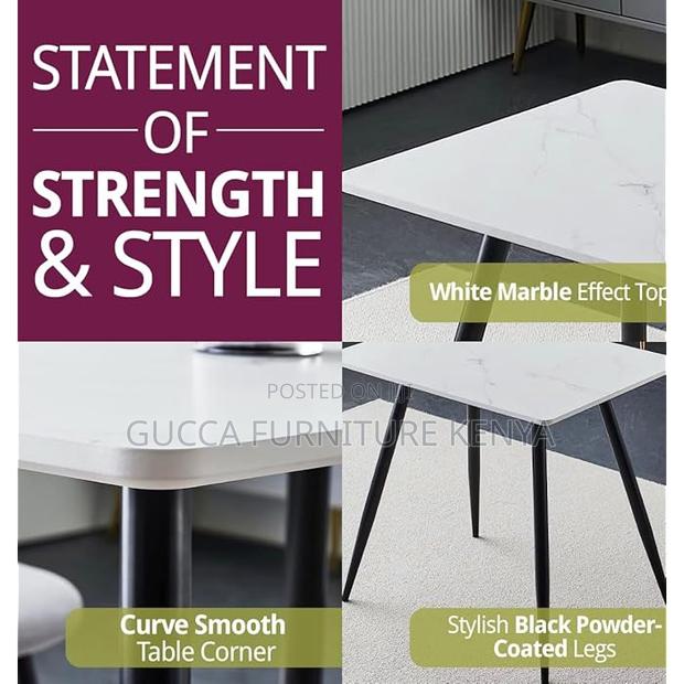 Dining Tables:White Marble Dining Table With Black Metal Leg - thumbnail 5