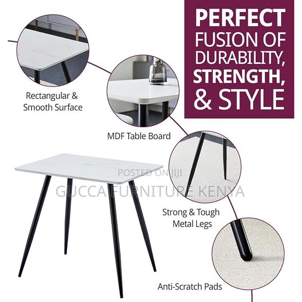 Dining Tables:White Marble Dining Table With Black Metal Leg - thumbnail 6