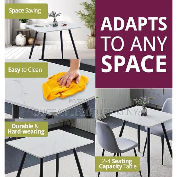 Dining Tables:White Marble Dining Table With Black Metal Leg - thumbnail 8