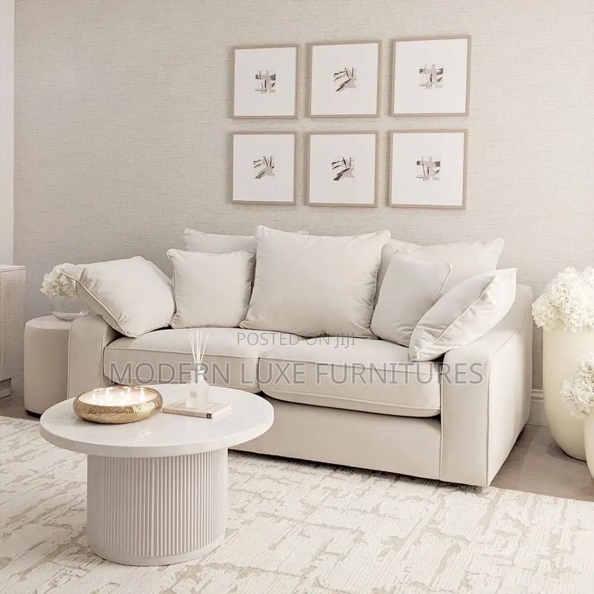 Modern White 3 Seater Pillows Sofa