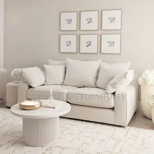 Modern White 3 Seater Pillows Sofa