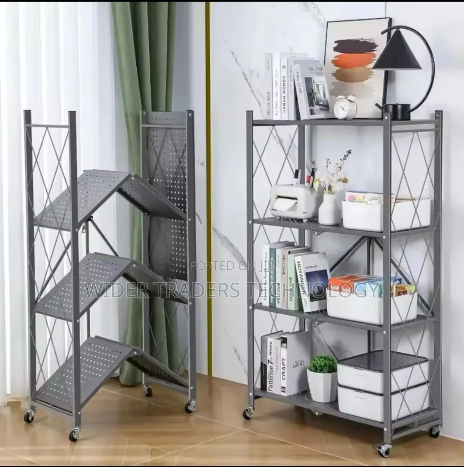 *4-Tier Foldable Multipurpose Rack With Shelves Wheels