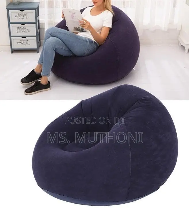 Bean Bag Chair + Quick Hand Manual Pump ( Navy Blue Orange)
