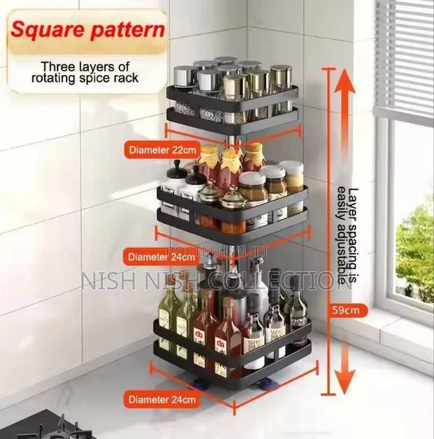 3 Tier Rotating Spice Jar Glass Organizer - thumbnail 2