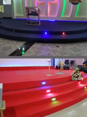 Pulpit Floor Decoration Red And Blue Carpets Installation - thumbnail 2
