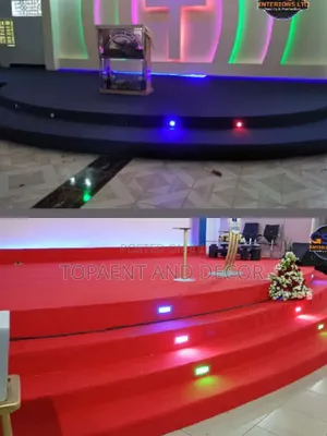 Pulpit Floor Decoration Red And Blue Carpets Installation