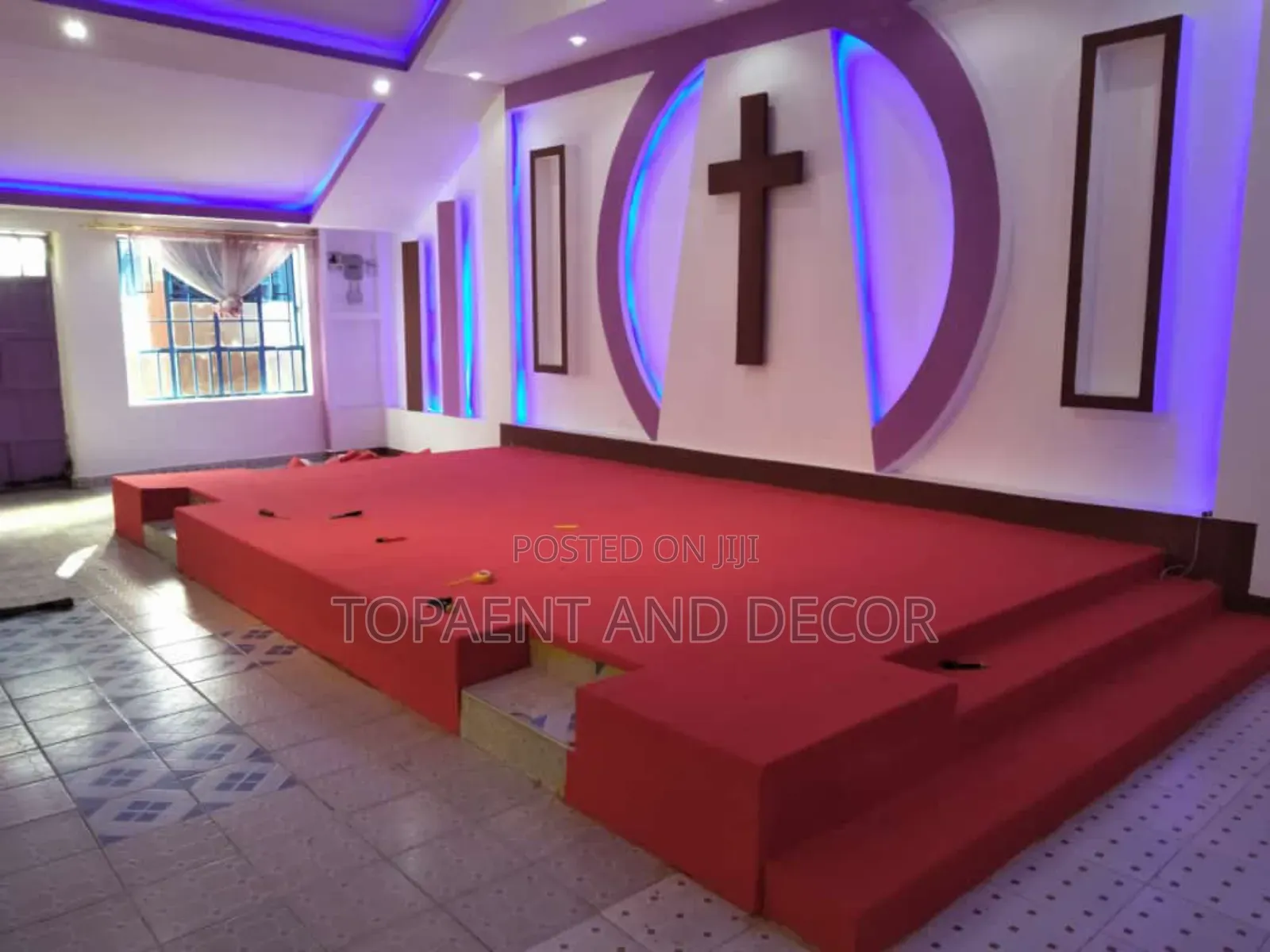 Professional Installation Of Church Altar Pulpit Red Carpets