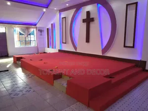 Professional Installation Of Church Altar Pulpit Red Carpets