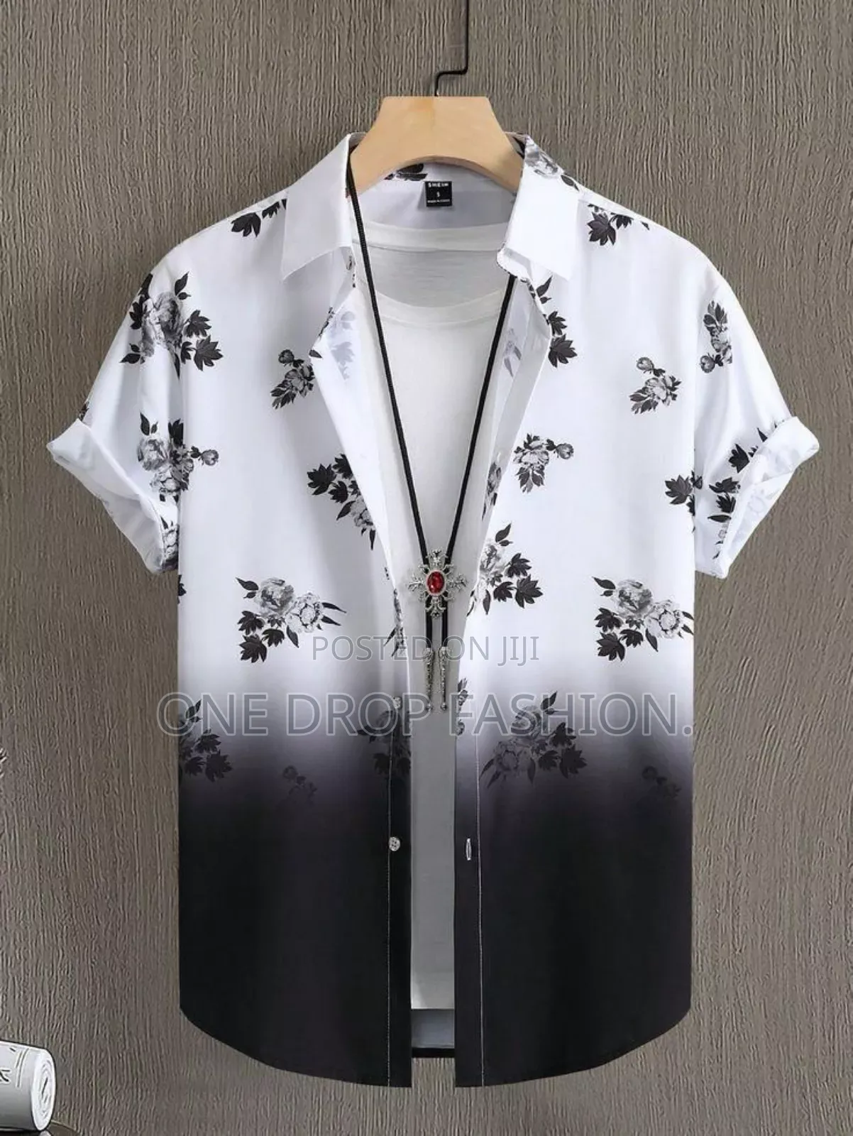 Black White Short Sleeved Floral Shirts