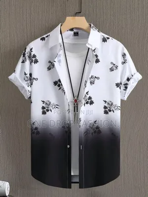 Black White Short Sleeved Floral Shirts