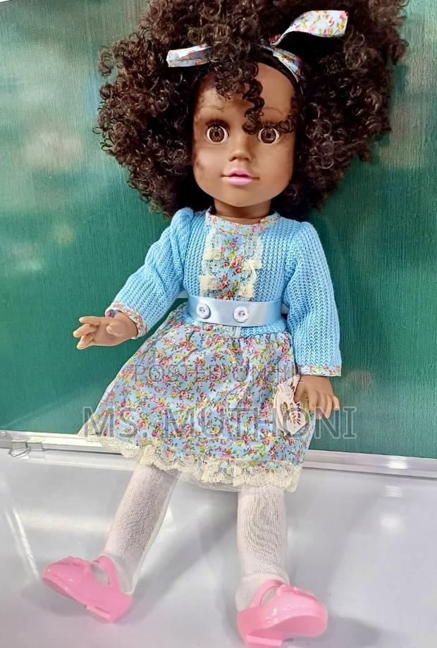 Blue Dress Big Size Fully Dressed African Doll - main view
