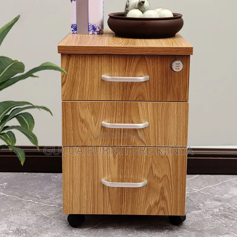 Cabinets:Pedestal Natural Finish Vertical Storage Cabinet