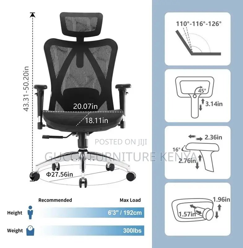 Office Chairs: Ergonomic Highback Office Headrest Seat