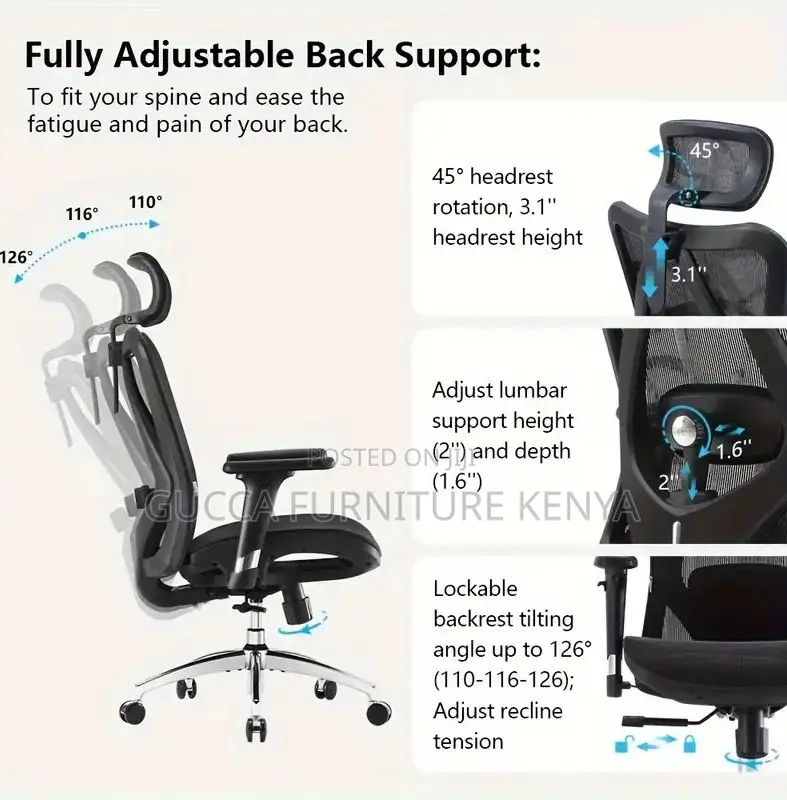 Office Chairs: Ergonomic Highback Office Headrest Seat