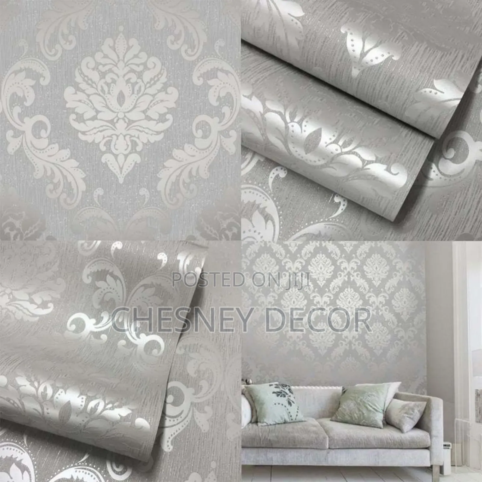 Grey Flower-Patterned Wallpaper