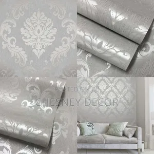 Grey Flower-Patterned Wallpaper