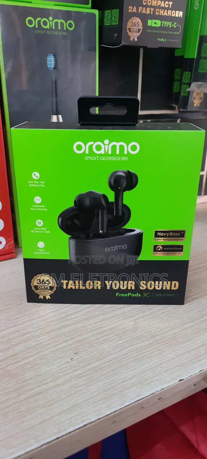 New Oraimo Freepods-3c Heavy Bass Wireless Earbuds - Black