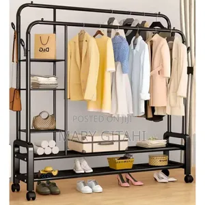 Double Layer Garment Rack Floor Standing Clothes Hanger*