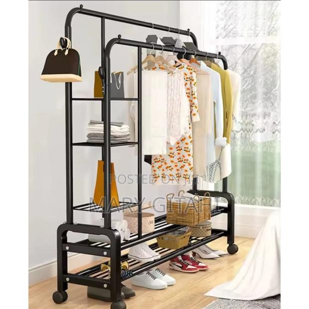 **Double Layer Garment Rack Floor Standing Clothes - main view