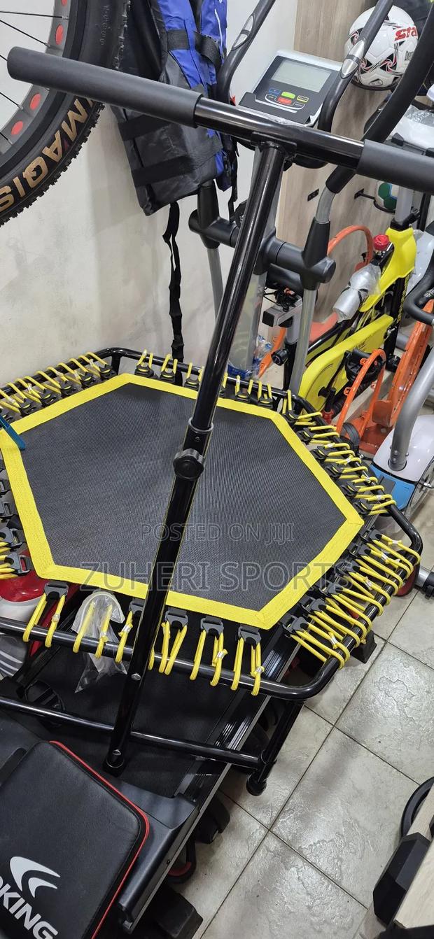 Silent Mini Trampoline; Adjustable Handle Bar for Cardio - thumbnail 2