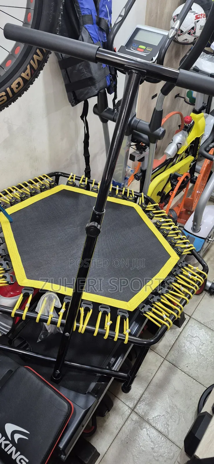 Silent Mini Trampoline; Adjustable Handle Bar for Cardio