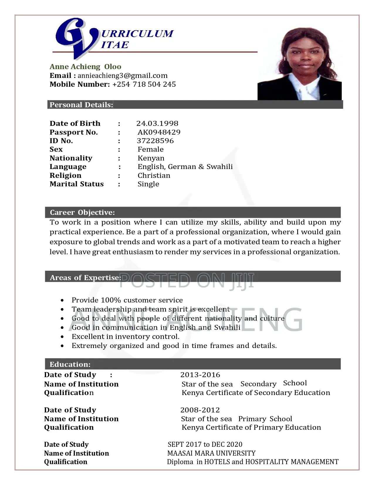 Travel Tourism CV