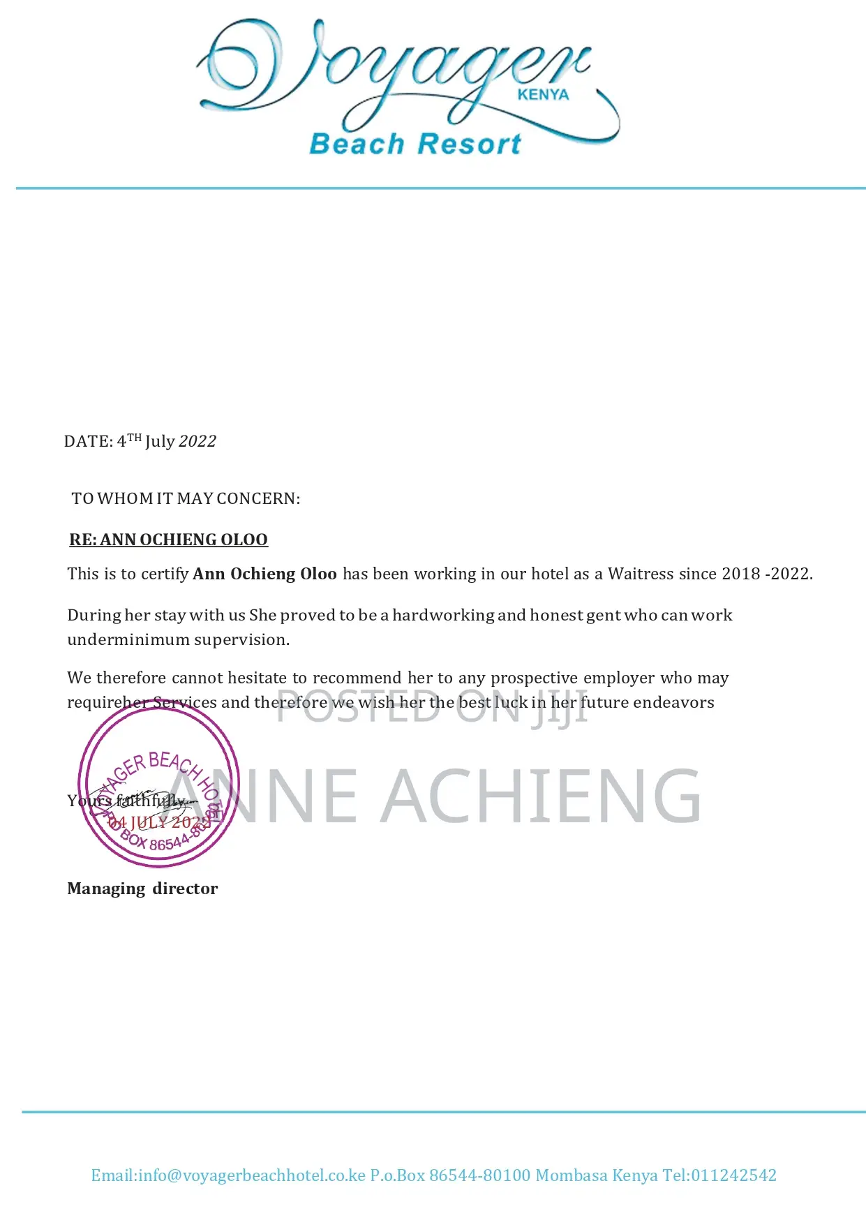 Travel Tourism CV